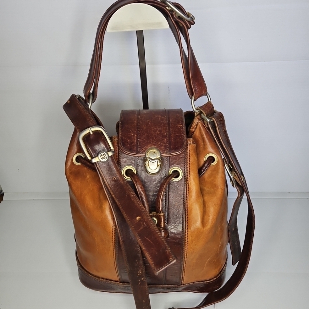 Vintage Marino Orlandi Large Leather Drawstring Bucket Tote Bag Authentic Design